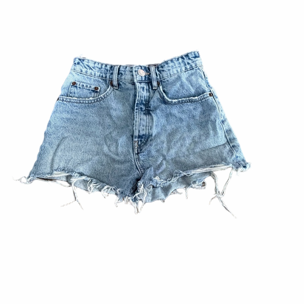 Zara Light Blue Frayed Jean Shorts